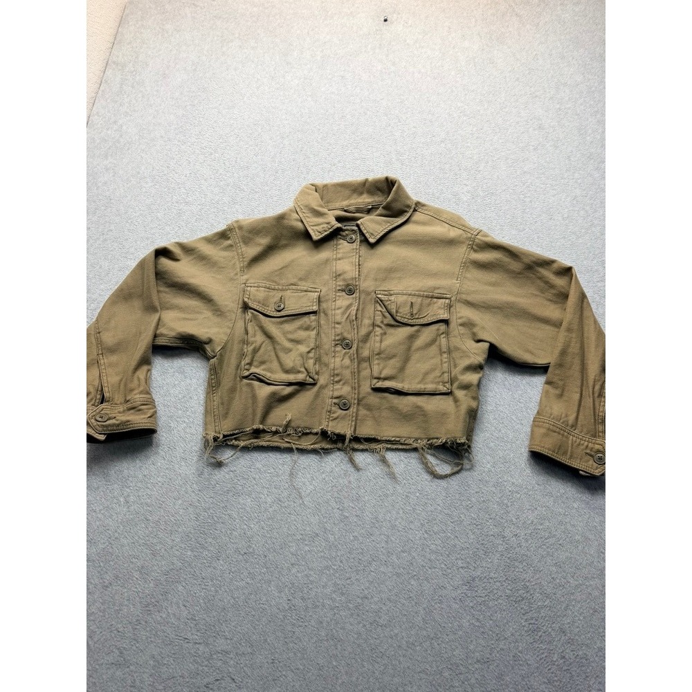 Abercrombie & Fitch Womens Small Olive Green Cropped Raw Hem Utility Jacket